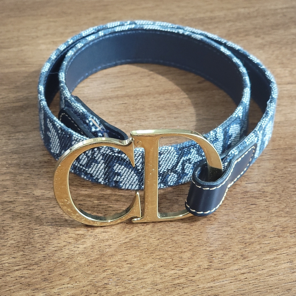 dior navy and gold Monogram belt ss2000 galliano era. Size 70 / 28 inches long